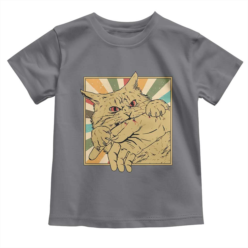 Funny Cat Bite Horror Anime Crazy Kitten Japanese Toddler T Shirt TS11 Charcoal Print Your Wear