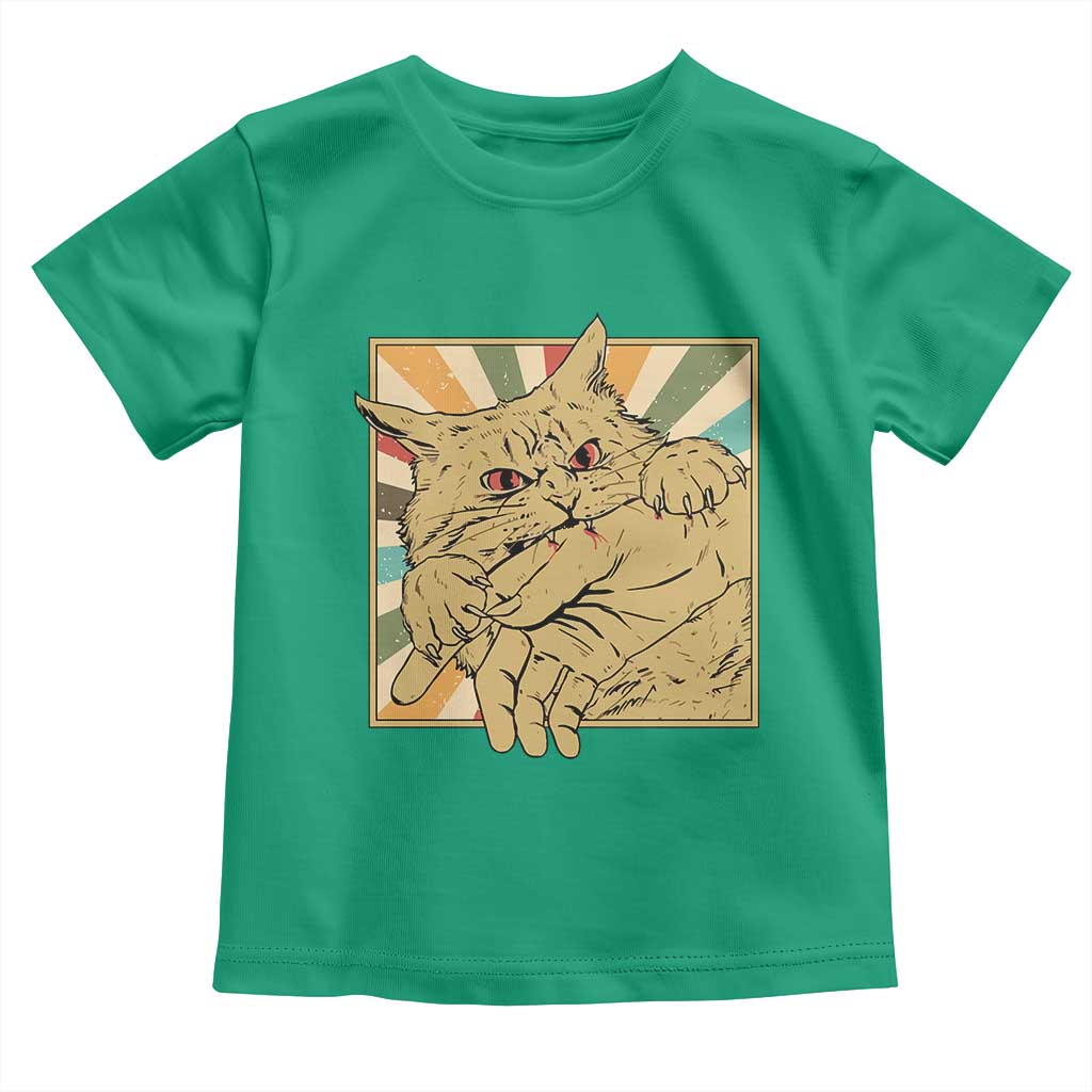 Funny Cat Bite Horror Anime Crazy Kitten Japanese Toddler T Shirt TS11 Irish Green Print Your Wear