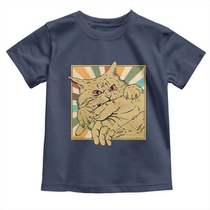 Funny Cat Bite Horror Anime Crazy Kitten Japanese Toddler T Shirt TS11 Navy Print Your Wear