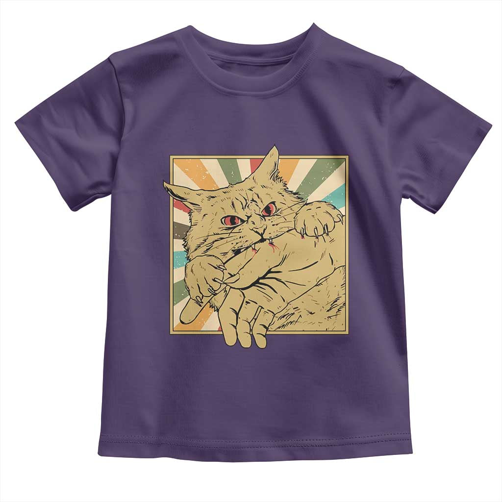 Funny Cat Bite Horror Anime Crazy Kitten Japanese Toddler T Shirt TS11 Purple Print Your Wear