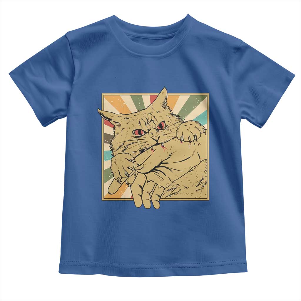 Funny Cat Bite Horror Anime Crazy Kitten Japanese Toddler T Shirt TS11 Royal Blue Print Your Wear