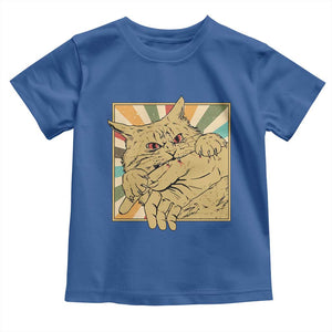 Funny Cat Bite Horror Anime Crazy Kitten Japanese Toddler T Shirt TS11 Royal Blue Print Your Wear