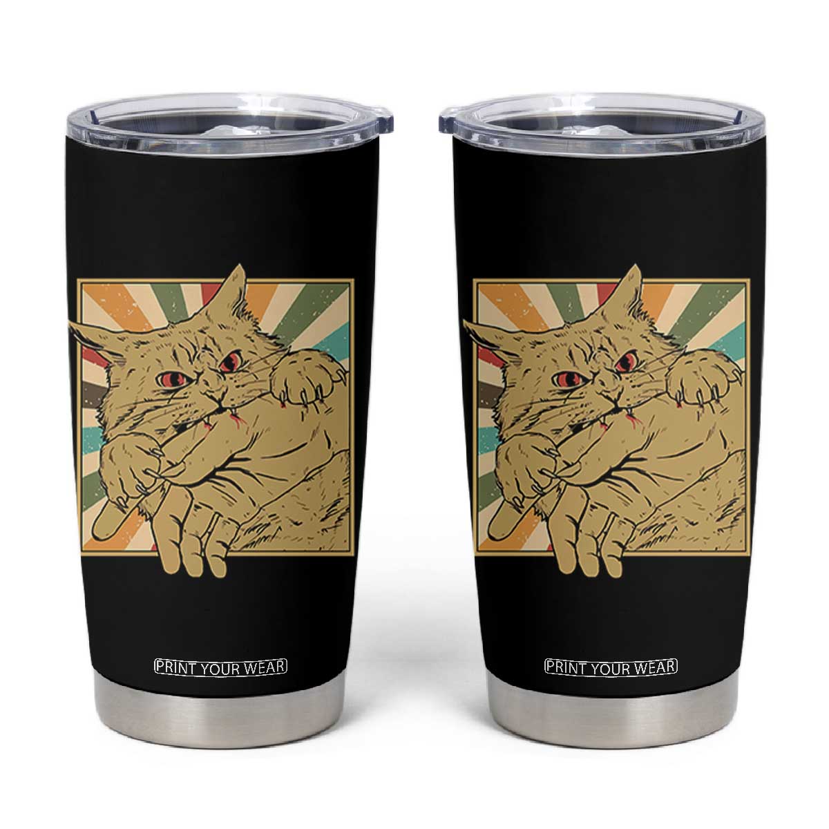 Funny Cat Bite Horror Anime Crazy Kitten Japanese Tumbler Cup TS11 Black Print Your Wear