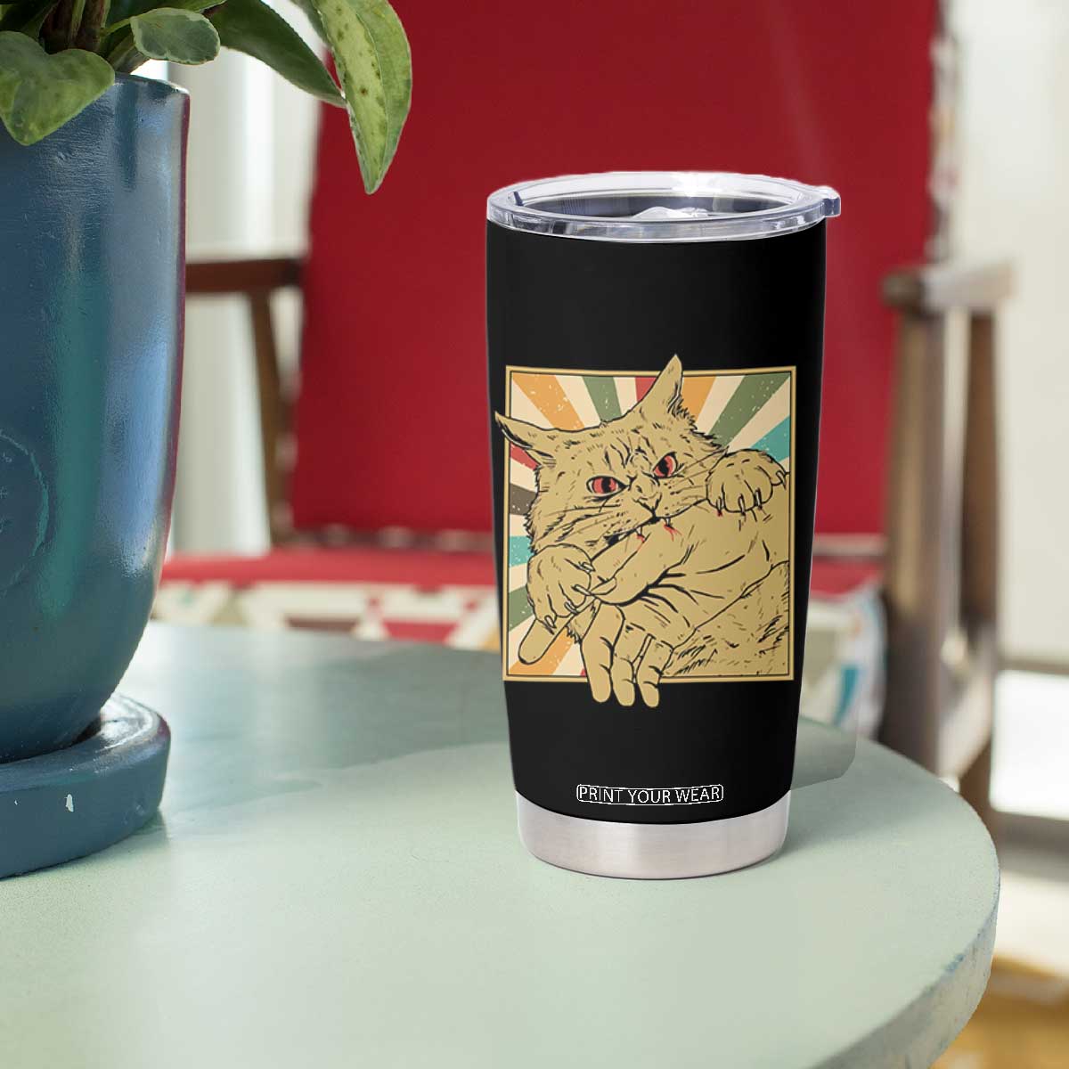 Funny Cat Bite Horror Anime Crazy Kitten Japanese Tumbler Cup TS11 Print Your Wear
