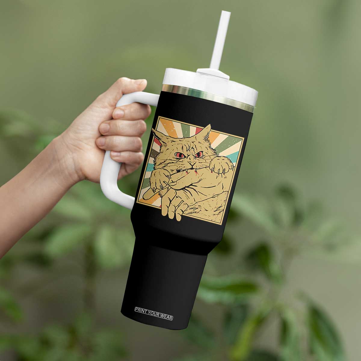 Funny Cat Bite Horror Anime Crazy Kitten Japanese Tumbler With Handle TS11 Print Your Wear