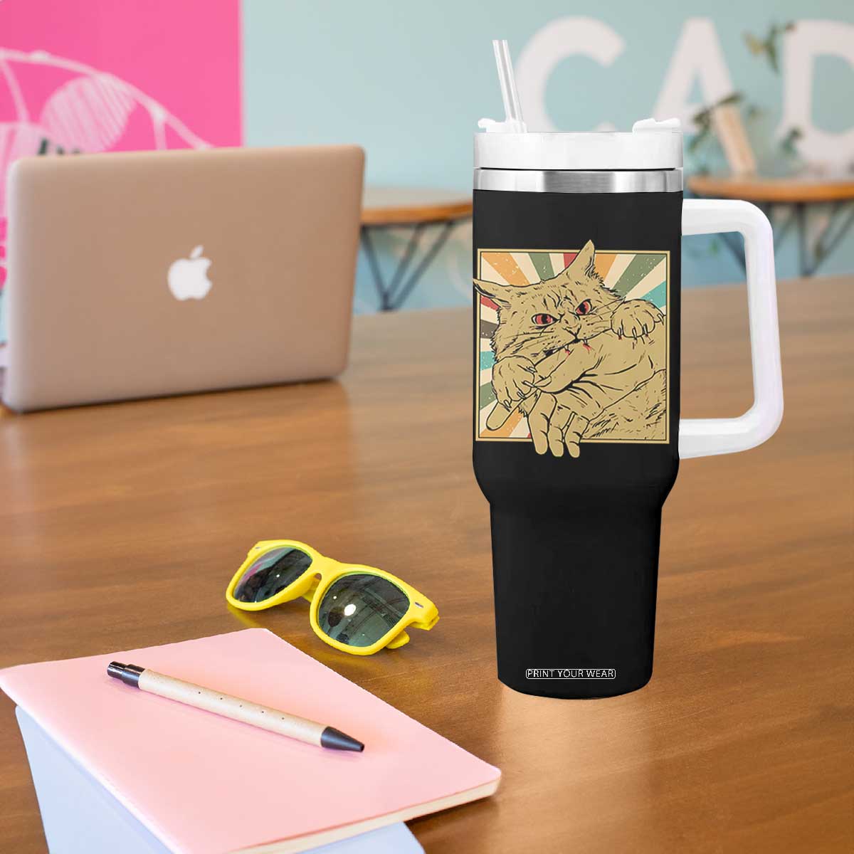 Funny Cat Bite Horror Anime Crazy Kitten Japanese Tumbler With Handle TS11 Print Your Wear