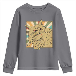 Funny Cat Bite Horror Anime Crazy Kitten Japanese Youth Sweatshirt TS11 Charcoal Print Your Wear