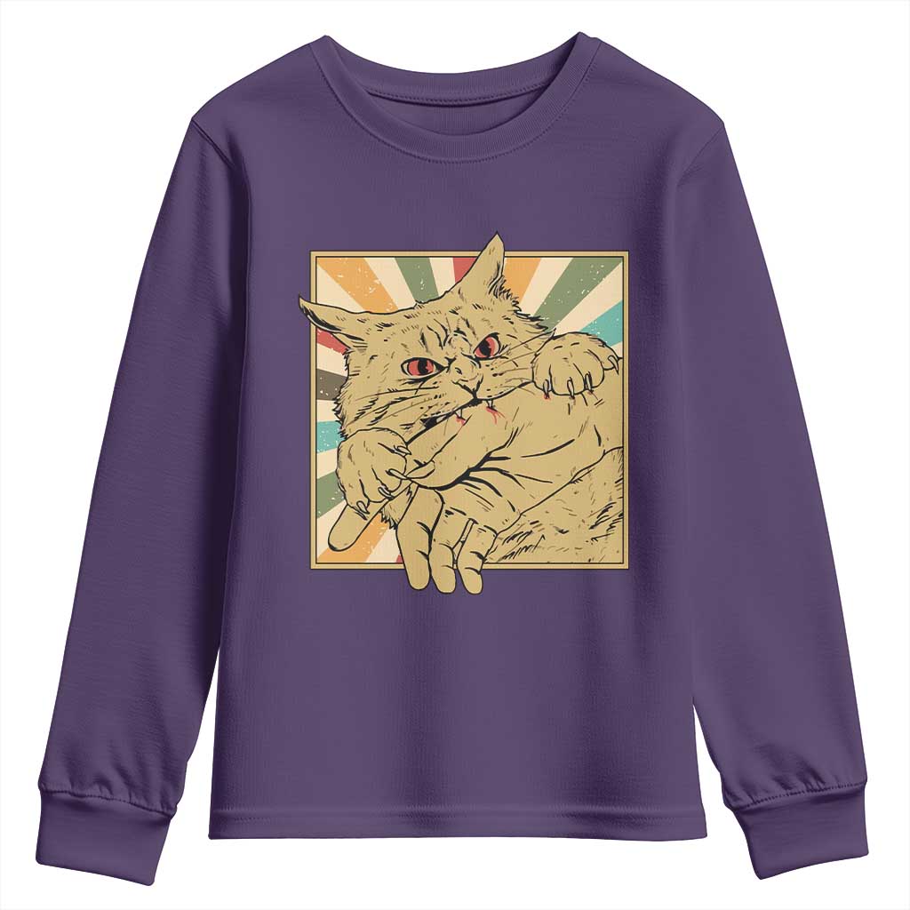 Funny Cat Bite Horror Anime Crazy Kitten Japanese Youth Sweatshirt TS11 Purple Print Your Wear
