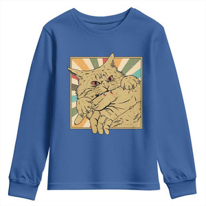 Funny Cat Bite Horror Anime Crazy Kitten Japanese Youth Sweatshirt TS11 Royal Blue Print Your Wear