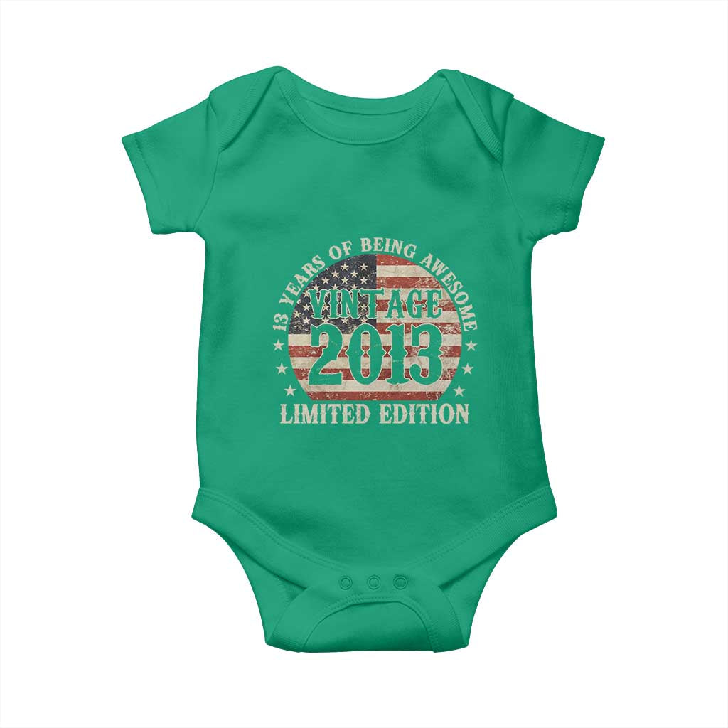 13th Birthday 2026 Baby Onesie Vintage 2013 Limited Edition 13 Years Of Being Awesome TS11 Irish Green Print Your Wear