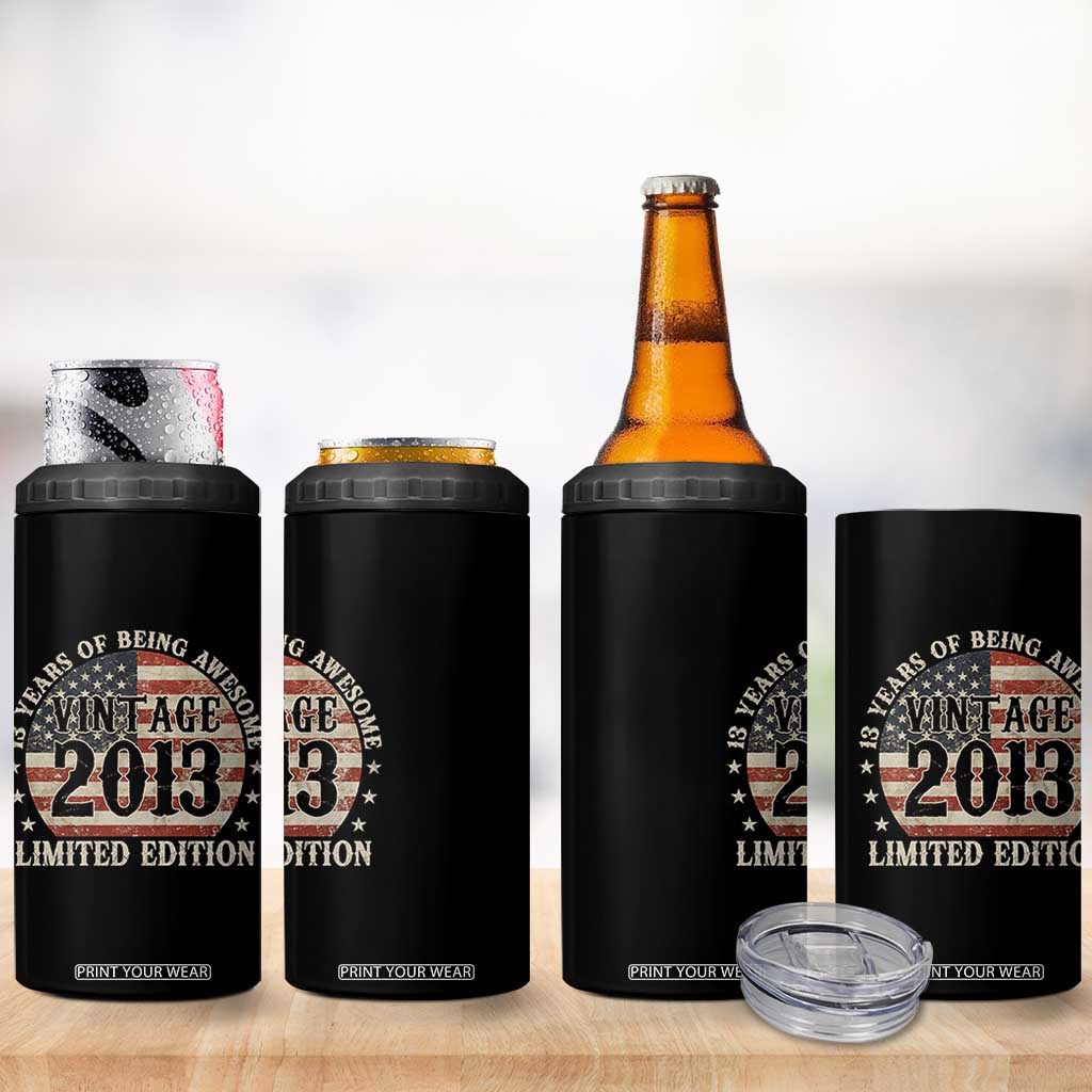 13th Birthday 2026 4 in 1 Can Cooler Tumbler Vintage 2013 Limited Edition 13 Years Of Being Awesome TS11 Print Your Wear