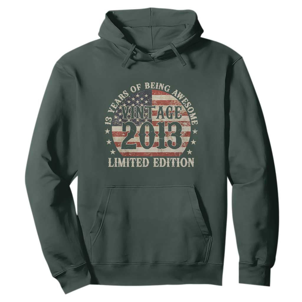 13th Birthday 2026 Hoodie Vintage 2013 Limited Edition 13 Years Of Being Awesome TS11 Dark Forest Green Print Your Wear