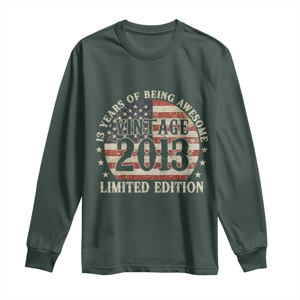13th Birthday 2026 Long Sleeve Shirt Vintage 2013 Limited Edition 13 Years Of Being Awesome TS11 Dark Forest Green Print Your Wear