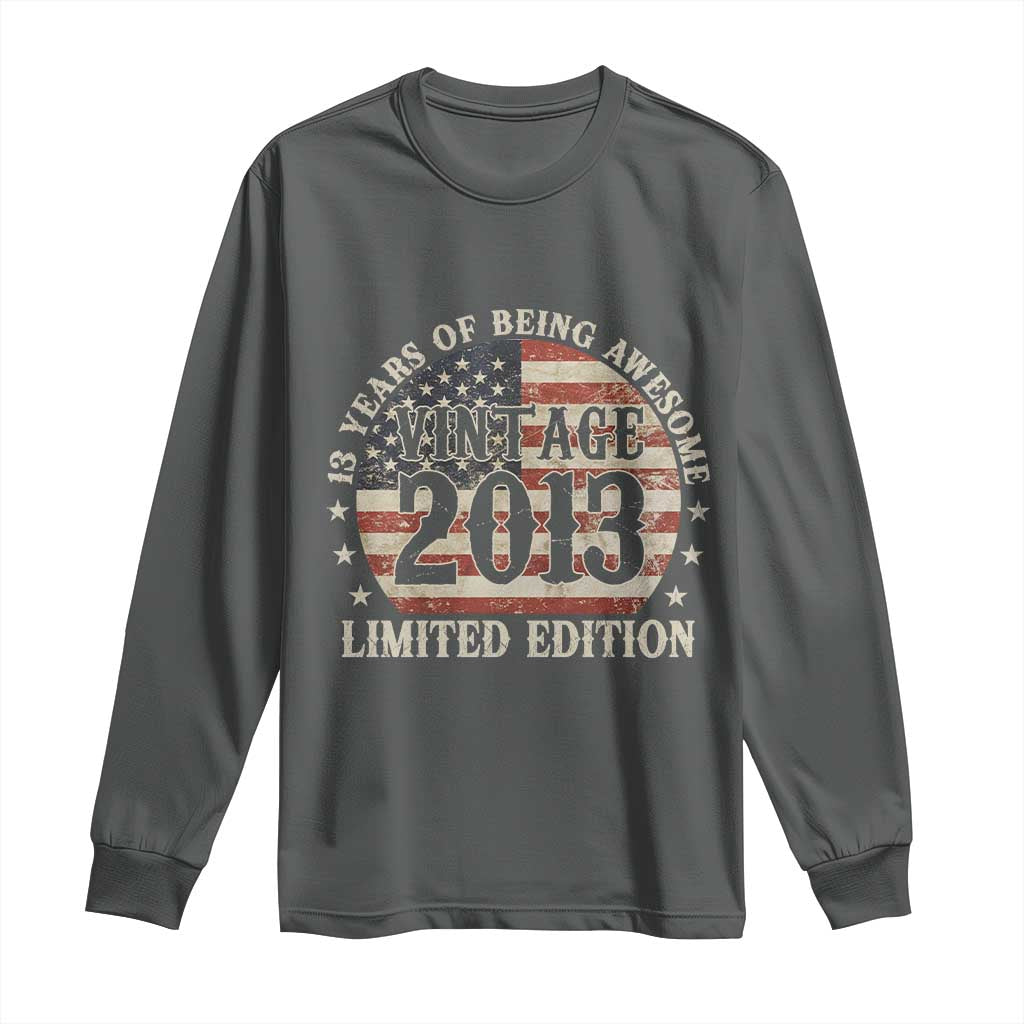 13th Birthday 2026 Long Sleeve Shirt Vintage 2013 Limited Edition 13 Years Of Being Awesome TS11 Dark Heather Print Your Wear