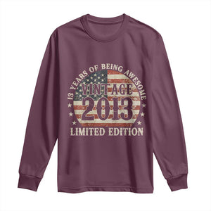 13th Birthday 2026 Long Sleeve Shirt Vintage 2013 Limited Edition 13 Years Of Being Awesome TS11 Maroon Print Your Wear