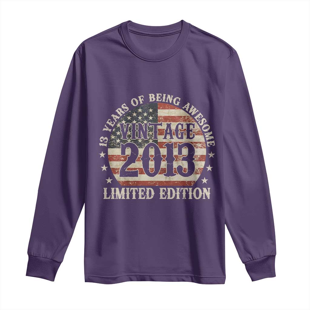 13th Birthday 2026 Long Sleeve Shirt Vintage 2013 Limited Edition 13 Years Of Being Awesome TS11 Purple Print Your Wear