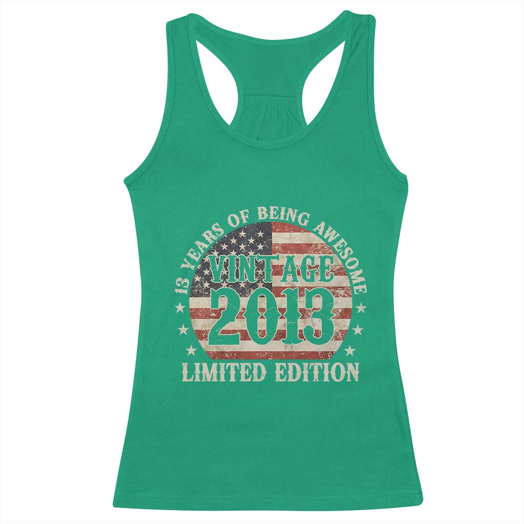 13th Birthday 2026 Racerback Tank Top Vintage 2013 Limited Edition 13 Years Of Being Awesome TS11 Irish Green Print Your Wear
