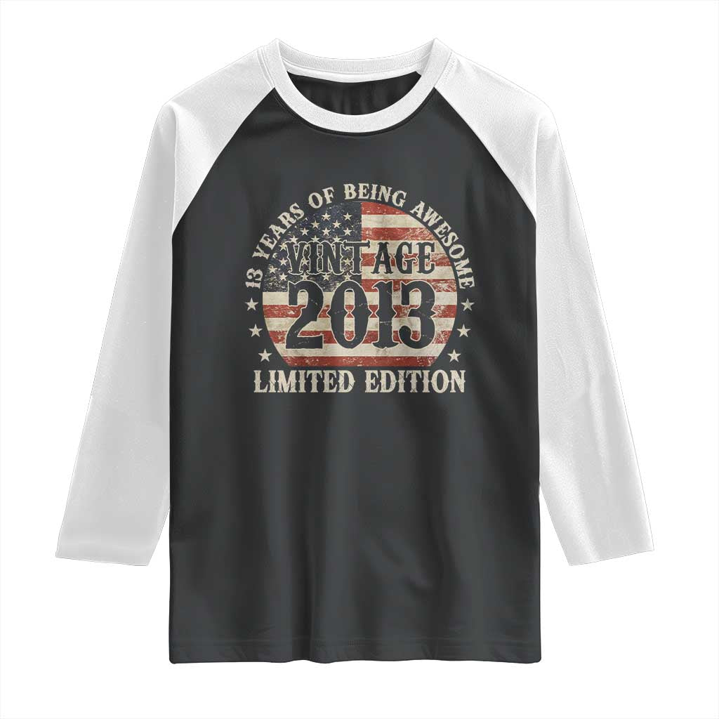 13th Birthday 2026 Raglan Shirt Vintage 2013 Limited Edition 13 Years Of Being Awesome TS11 Black White Print Your Wear