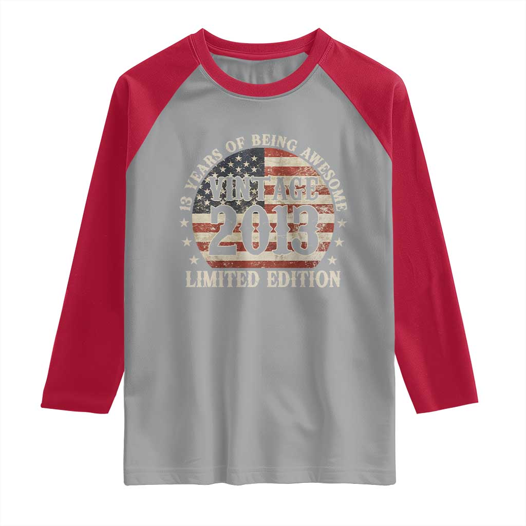 13th Birthday 2026 Raglan Shirt Vintage 2013 Limited Edition 13 Years Of Being Awesome TS11 Sport Gray Red Print Your Wear