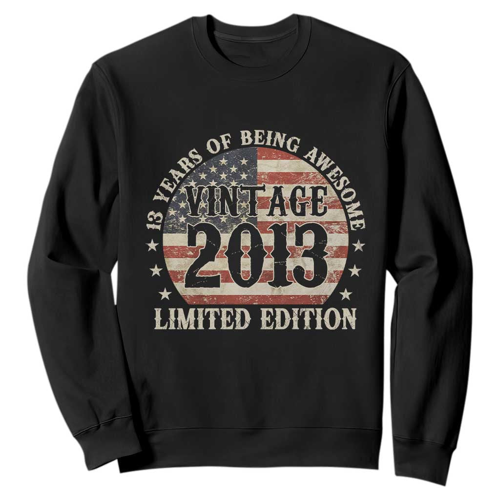 13th Birthday 2026 Sweatshirt Vintage 2013 Limited Edition 13 Years Of Being Awesome TS11 Black Print Your Wear