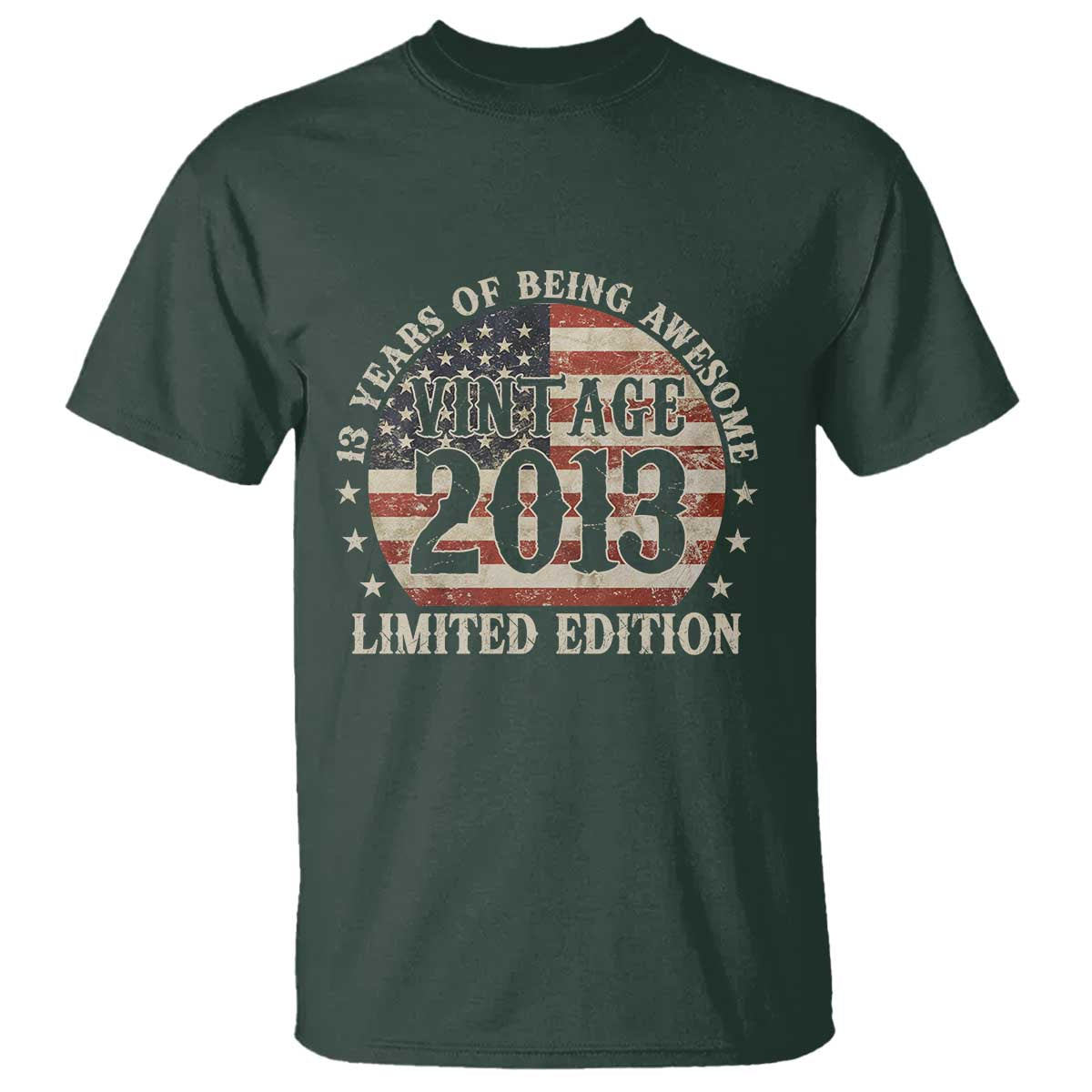 13th Birthday 2026 T Shirt Vintage 2013 Limited Edition 13 Years Of Being Awesome TS11 Dark Forest Green Print Your Wear