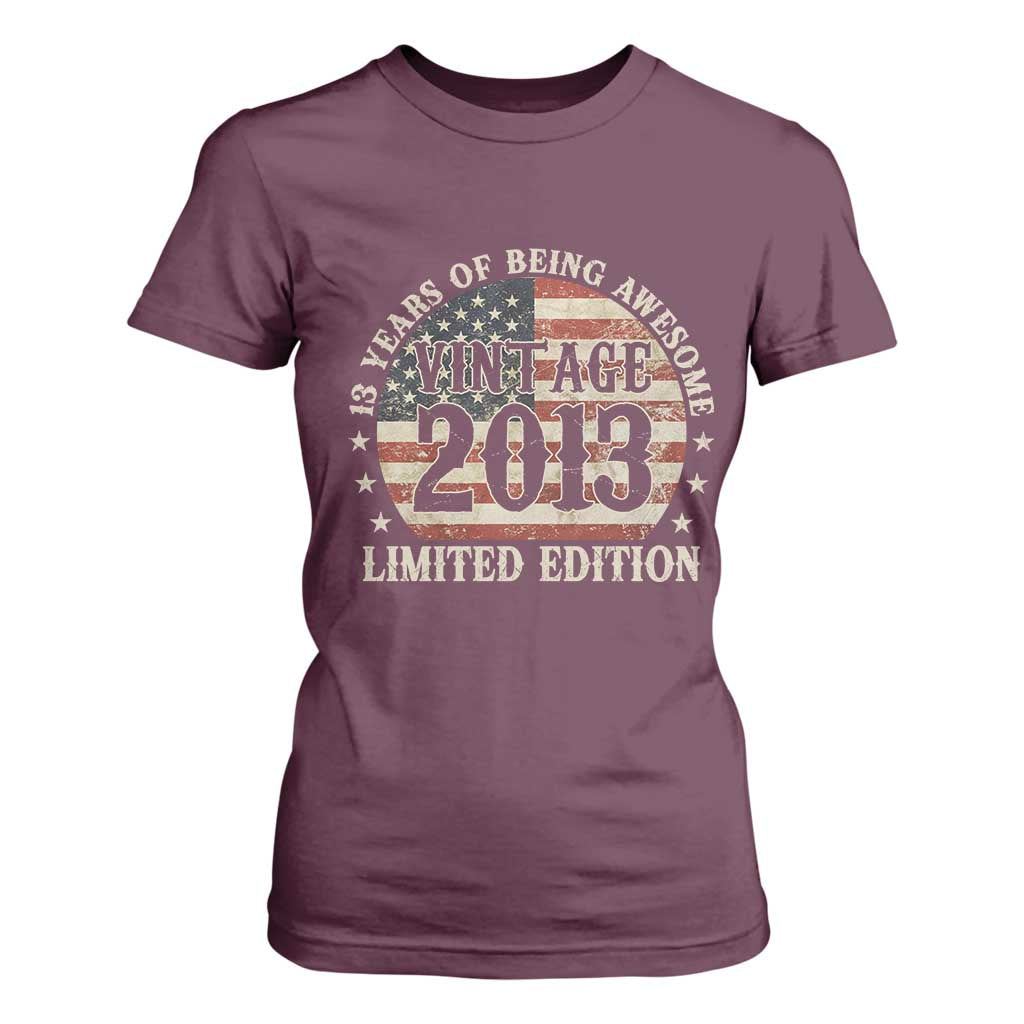 13th Birthday 2026 T Shirt For Women Vintage 2013 Limited Edition 13 Years Of Being Awesome TS11 Maroon Print Your Wear