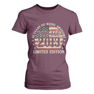 13th Birthday 2026 T Shirt For Women Vintage 2013 Limited Edition 13 Years Of Being Awesome TS11 Maroon Print Your Wear