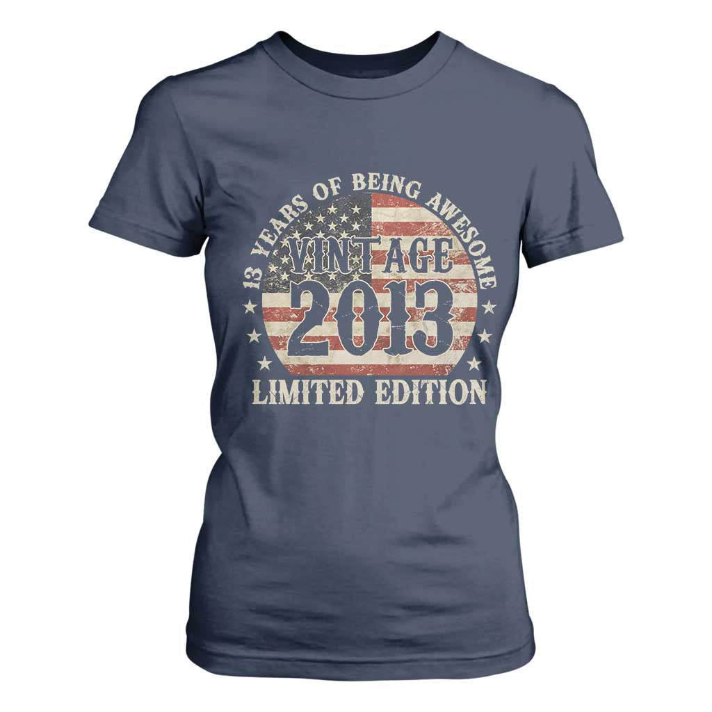 13th Birthday 2026 T Shirt For Women Vintage 2013 Limited Edition 13 Years Of Being Awesome TS11 Navy Print Your Wear