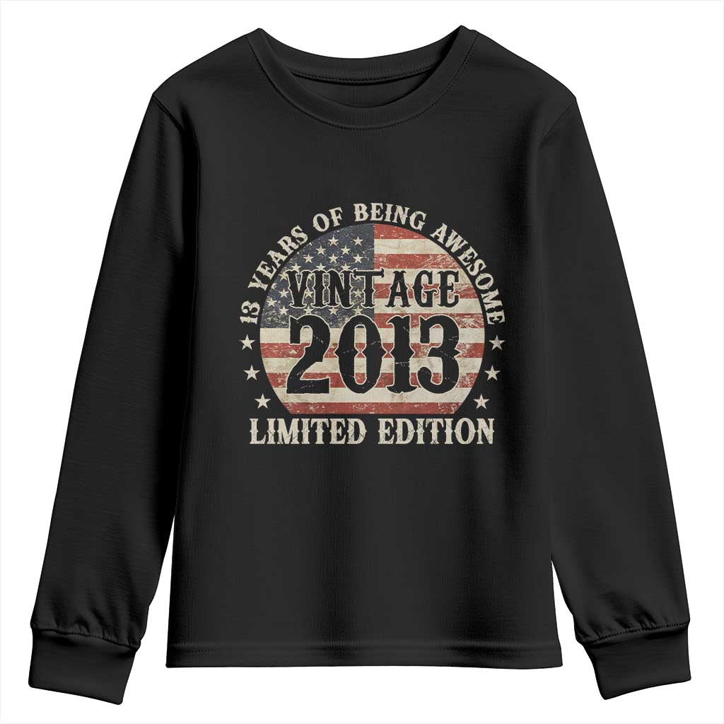 13th Birthday 2026 Youth Sweatshirt Vintage 2013 Limited Edition 13 Years Of Being Awesome TS11 Black Print Your Wear