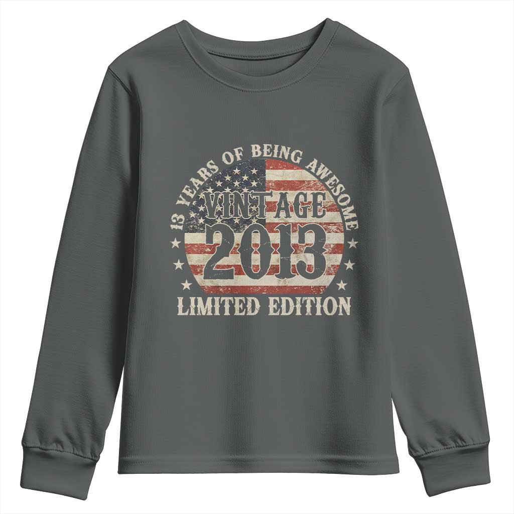 13th Birthday 2026 Youth Sweatshirt Vintage 2013 Limited Edition 13 Years Of Being Awesome TS11 Dark Heather Print Your Wear