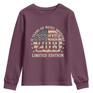 13th Birthday 2026 Youth Sweatshirt Vintage 2013 Limited Edition 13 Years Of Being Awesome TS11 Maroon Print Your Wear
