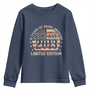 13th Birthday 2026 Youth Sweatshirt Vintage 2013 Limited Edition 13 Years Of Being Awesome TS11 Navy Print Your Wear