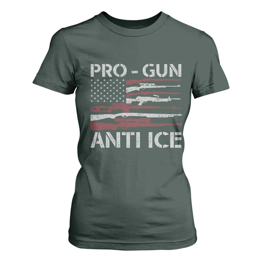 Pro Gun Anti Ice T Shirt For Women Vintage American Flag 2nd Amendment Support TS11 Dark Forest Green Print Your Wear