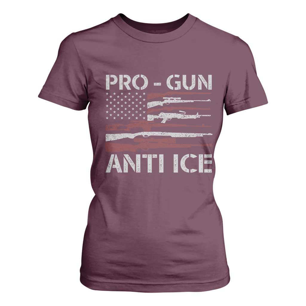 Pro Gun Anti Ice T Shirt For Women Vintage American Flag 2nd Amendment Support TS11 Maroon Print Your Wear