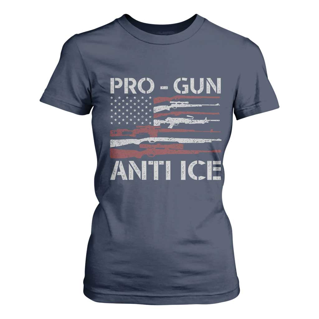 Pro Gun Anti Ice T Shirt For Women Vintage American Flag 2nd Amendment Support TS11 Navy Print Your Wear
