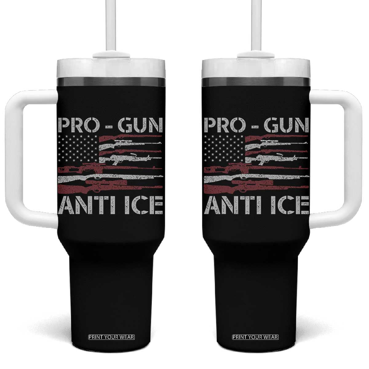 Pro Gun Anti Ice Tumbler With Handle Vintage American Flag 2nd Amendment Support TS11 One Size: 40 oz Black Print Your Wear