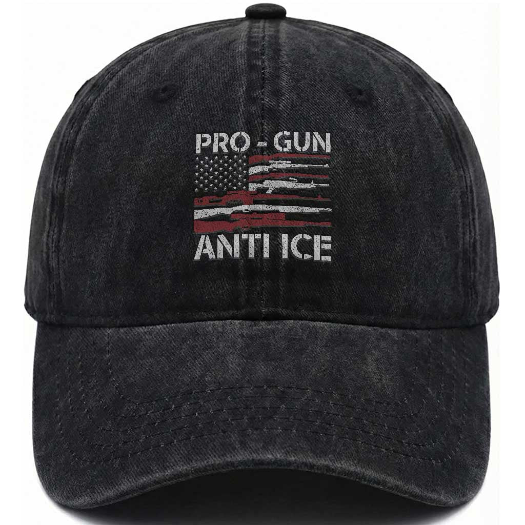 Pro Gun Anti Ice Washed Cotton Baseball Cap Vintage American Flag 2nd Amendment Support TS11 Print Your Wear