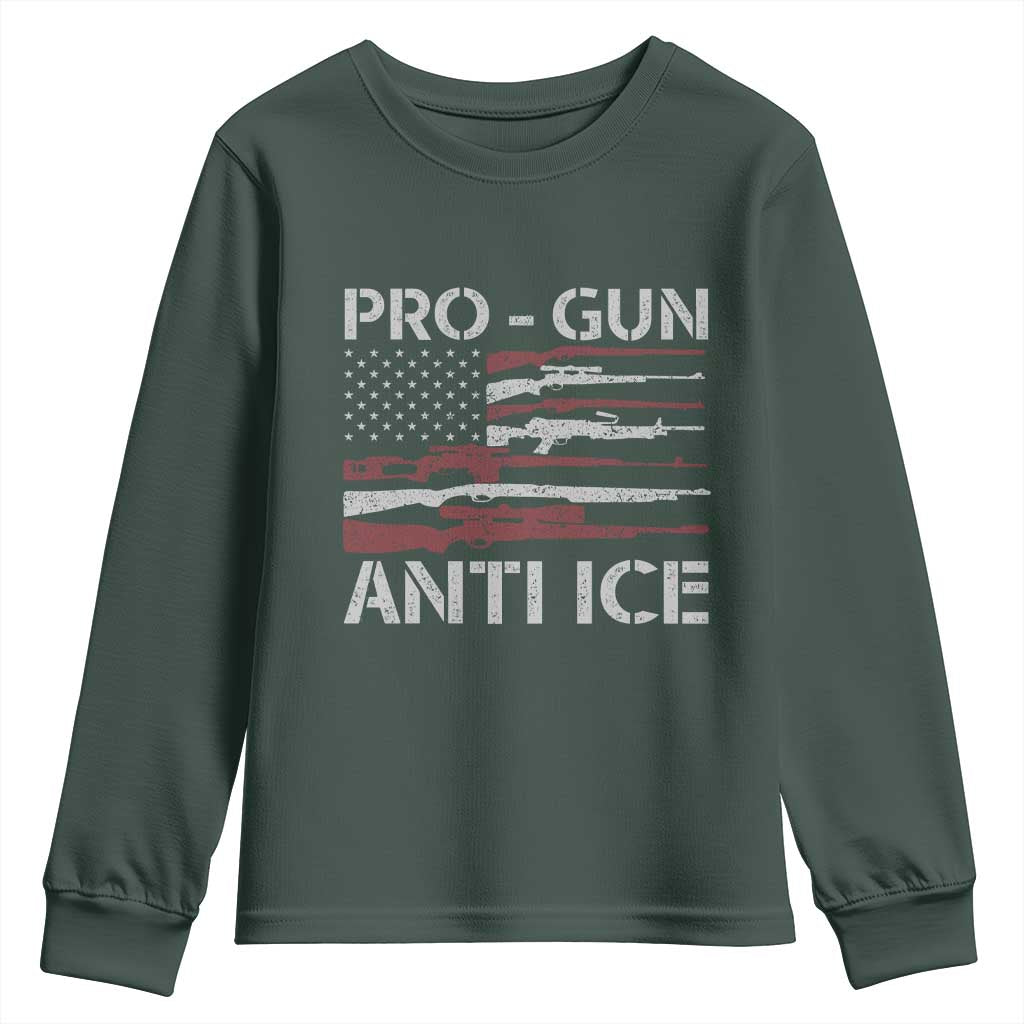 Pro Gun Anti Ice Youth Sweatshirt Vintage American Flag 2nd Amendment Support TS11 Dark Forest Green Print Your Wear