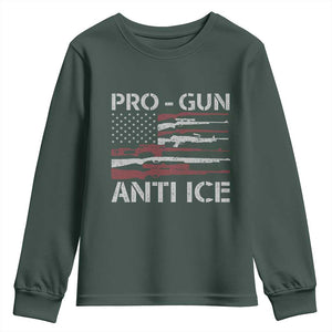 Pro Gun Anti Ice Youth Sweatshirt Vintage American Flag 2nd Amendment Support TS11 Dark Forest Green Print Your Wear