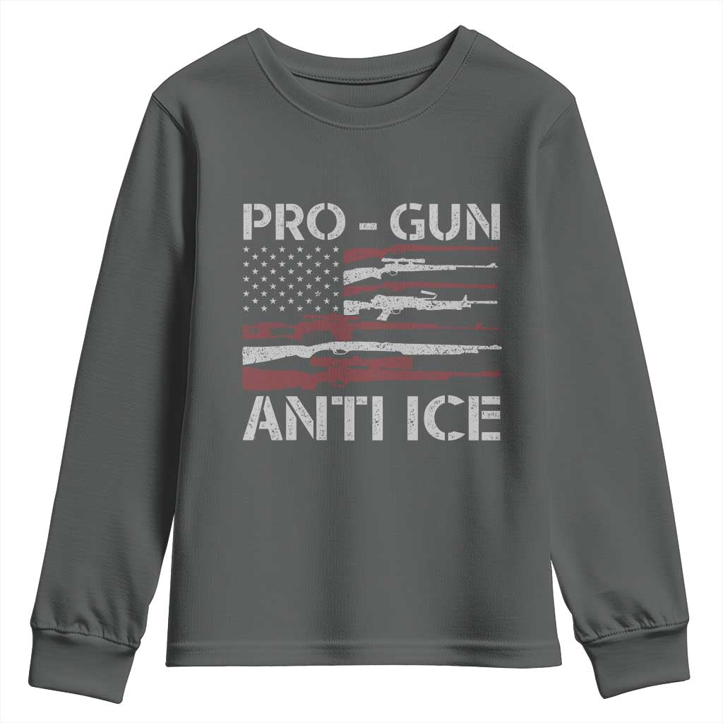 Pro Gun Anti Ice Youth Sweatshirt Vintage American Flag 2nd Amendment Support TS11 Dark Heather Print Your Wear