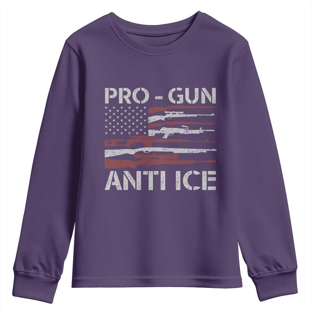 Pro Gun Anti Ice Youth Sweatshirt Vintage American Flag 2nd Amendment Support TS11 Purple Print Your Wear