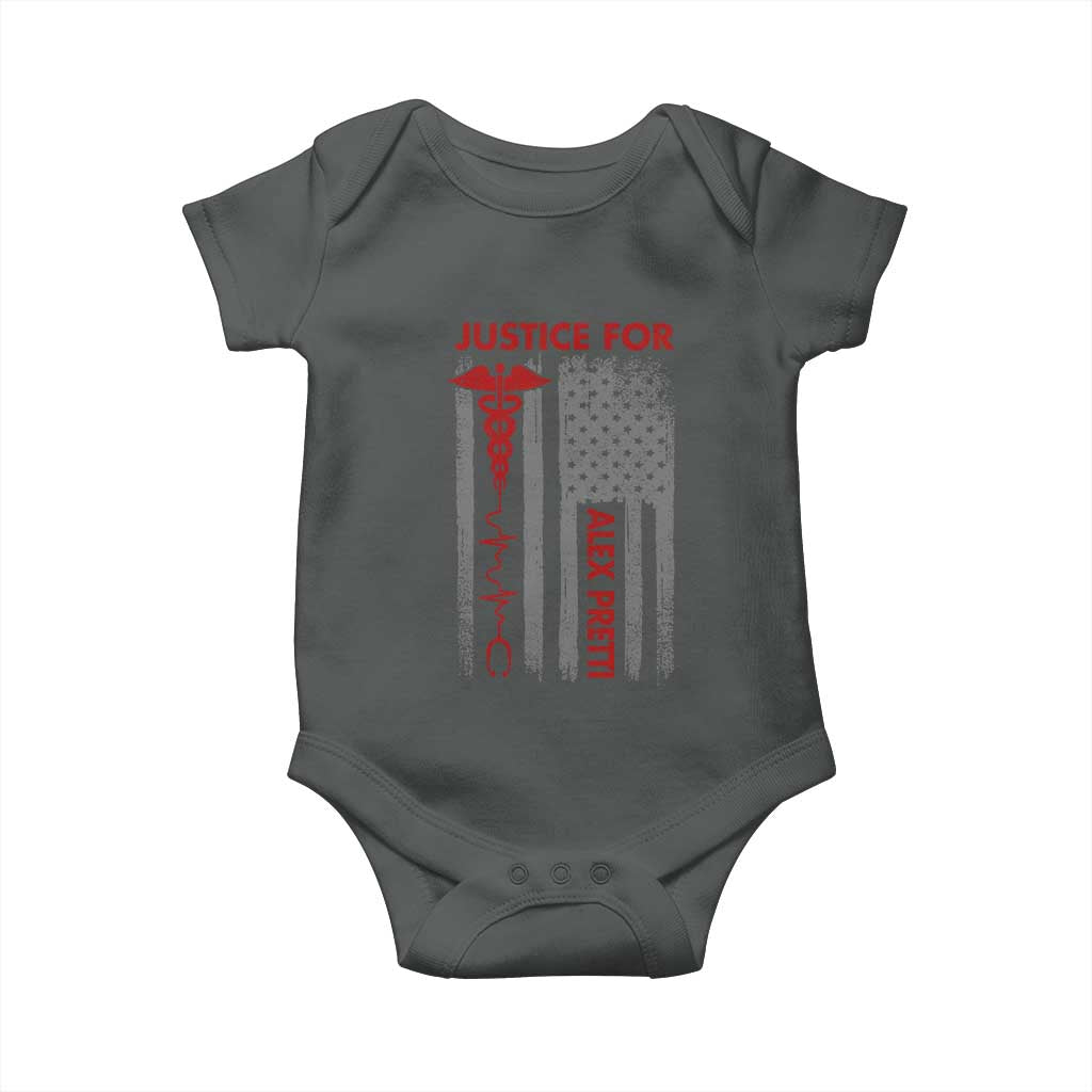 Justice For Alex Pretti Baby Onesie Minneapolis Tribute 2026 ICU Nurse American Flag TS11 Dark Heather Print Your Wear