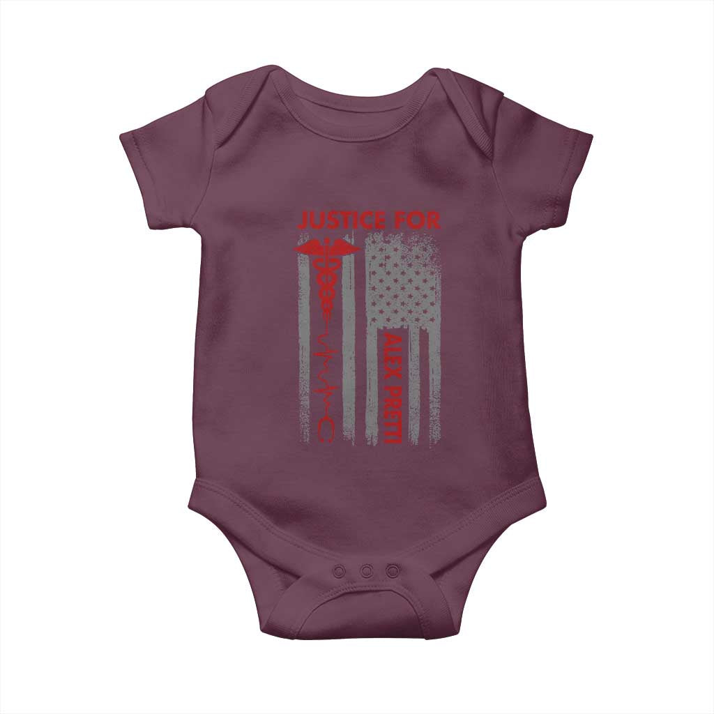 Justice For Alex Pretti Baby Onesie Minneapolis Tribute 2026 ICU Nurse American Flag TS11 Maroon Print Your Wear