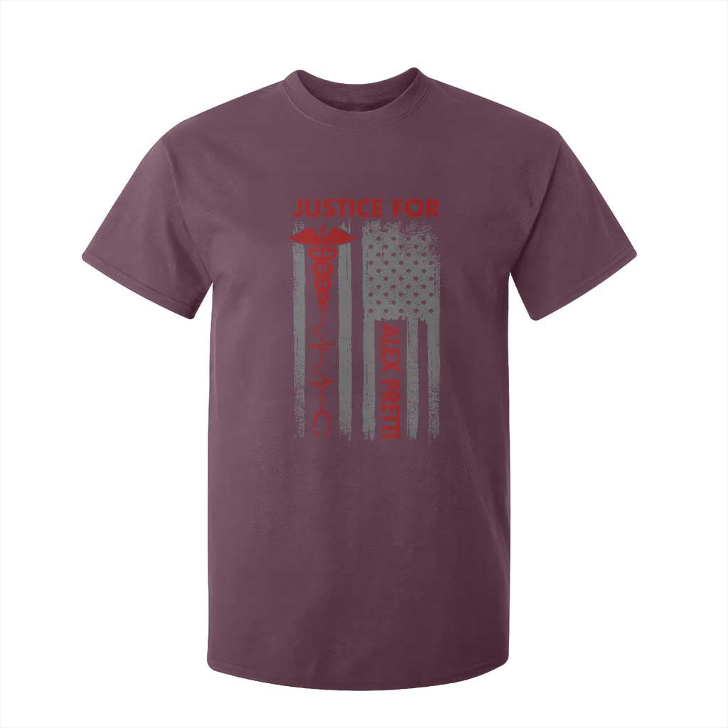 Justice For Alex Pretti T Shirt For Kid Minneapolis Tribute 2026 ICU Nurse American Flag TS11 Maroon Print Your Wear