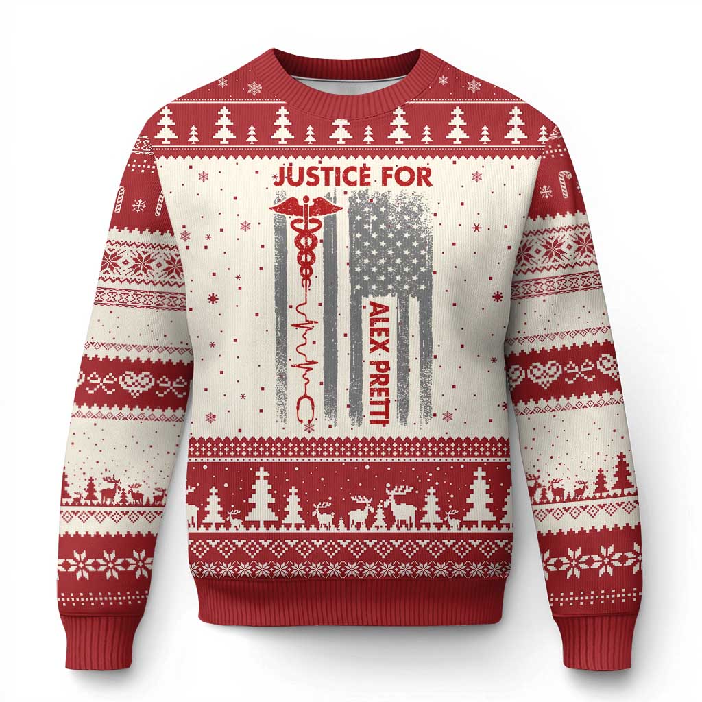 Justice For Alex Pretti Ugly Christmas Sweater Minneapolis Tribute 2026 ICU Nurse American Flag TS11 Beige Red Print Your Wear