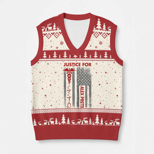 Justice For Alex Pretti V-Neck Knit Sweater Vest Minneapolis Tribute 2026 ICU Nurse American Flag TS11 Beige Red Print Your Wear