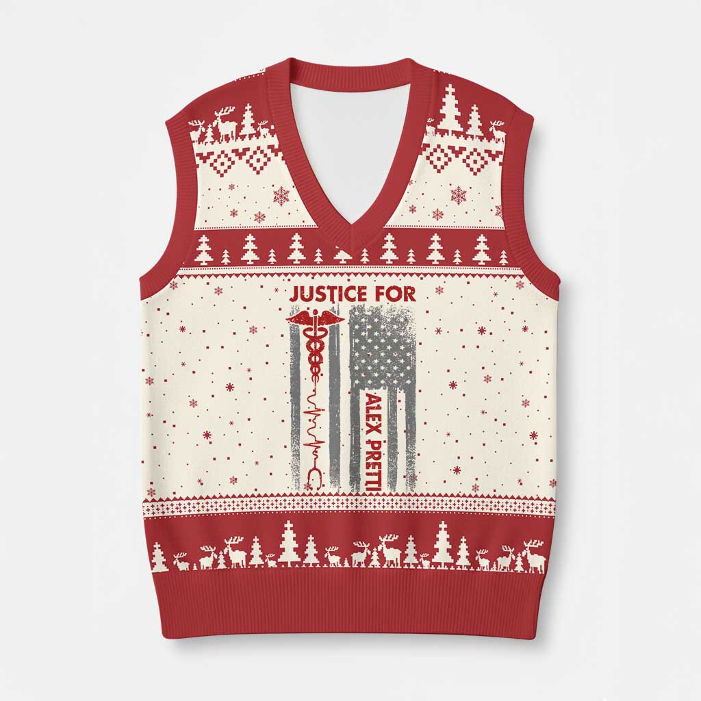 Justice For Alex Pretti V-Neck Knit Sweater Vest Minneapolis Tribute 2026 ICU Nurse American Flag TS11 Beige Red Print Your Wear