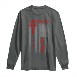 Justice For Alex Pretti Long Sleeve Shirt Minneapolis Tribute 2026 ICU Nurse American Flag TS11 Dark Heather Print Your Wear