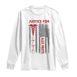 Justice For Alex Pretti Long Sleeve Shirt Minneapolis Tribute 2026 ICU Nurse American Flag TS11 White Print Your Wear