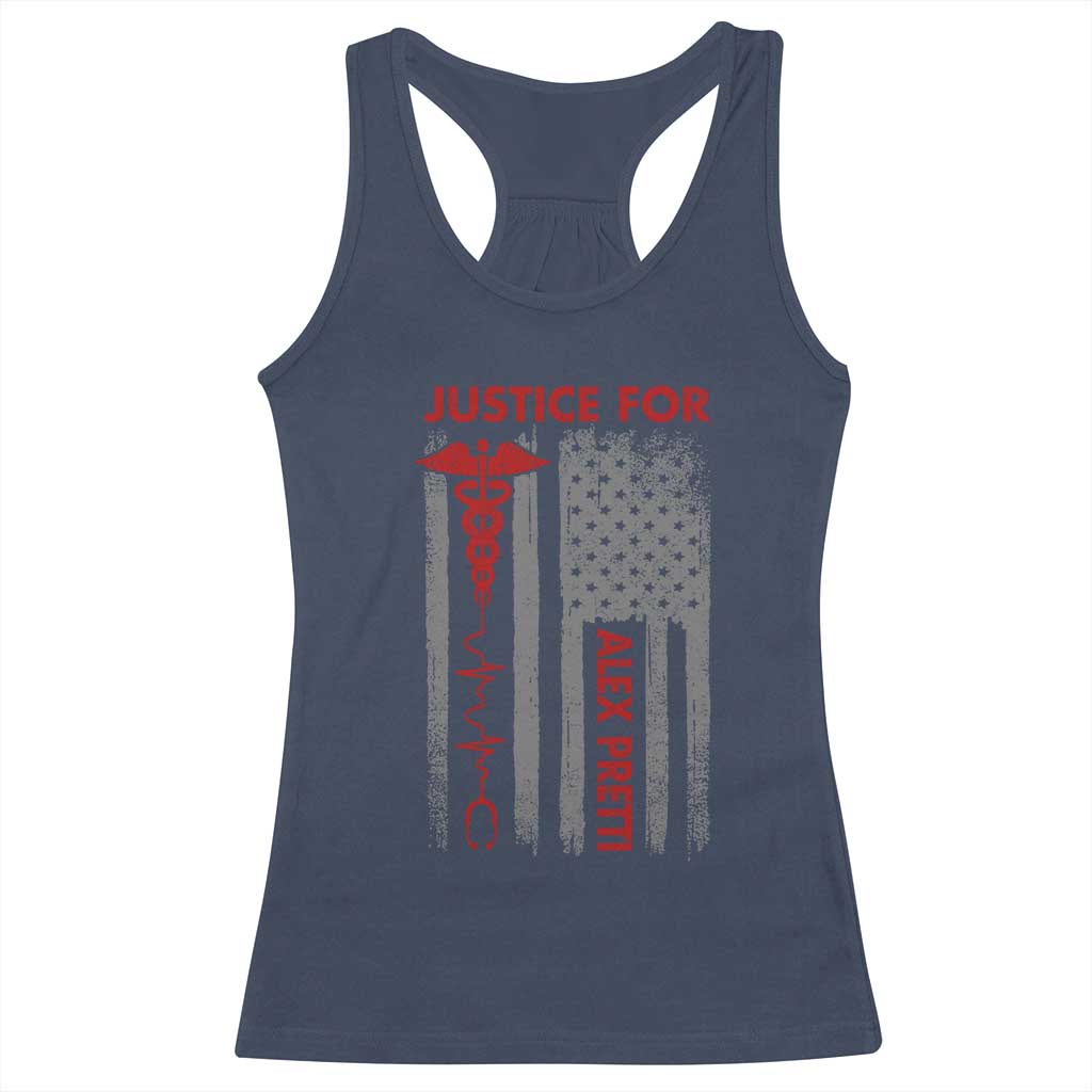 Justice For Alex Pretti Racerback Tank Top Minneapolis Tribute 2026 ICU Nurse American Flag TS11 Navy Print Your Wear